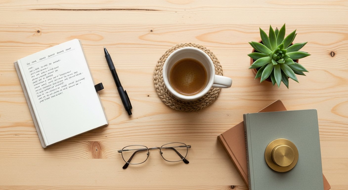 Holistic health tools including herbs, notebook and functional testing equipment on a wooden desk